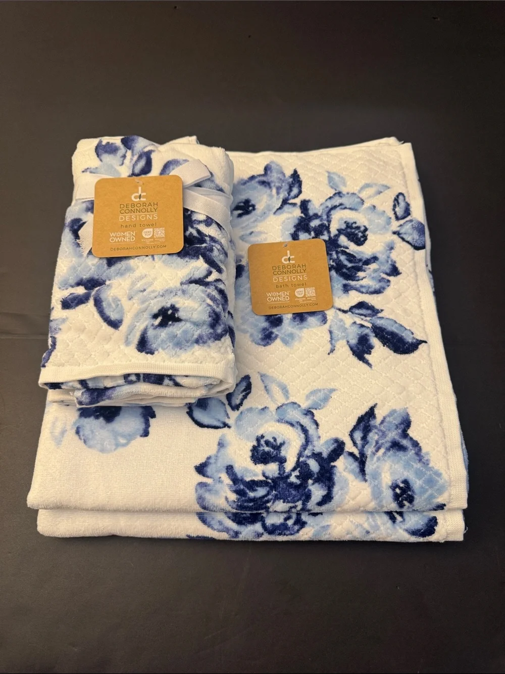 4pc DEBORAH CONNOLLY  Bath Towel Set - Odette - White/Navy